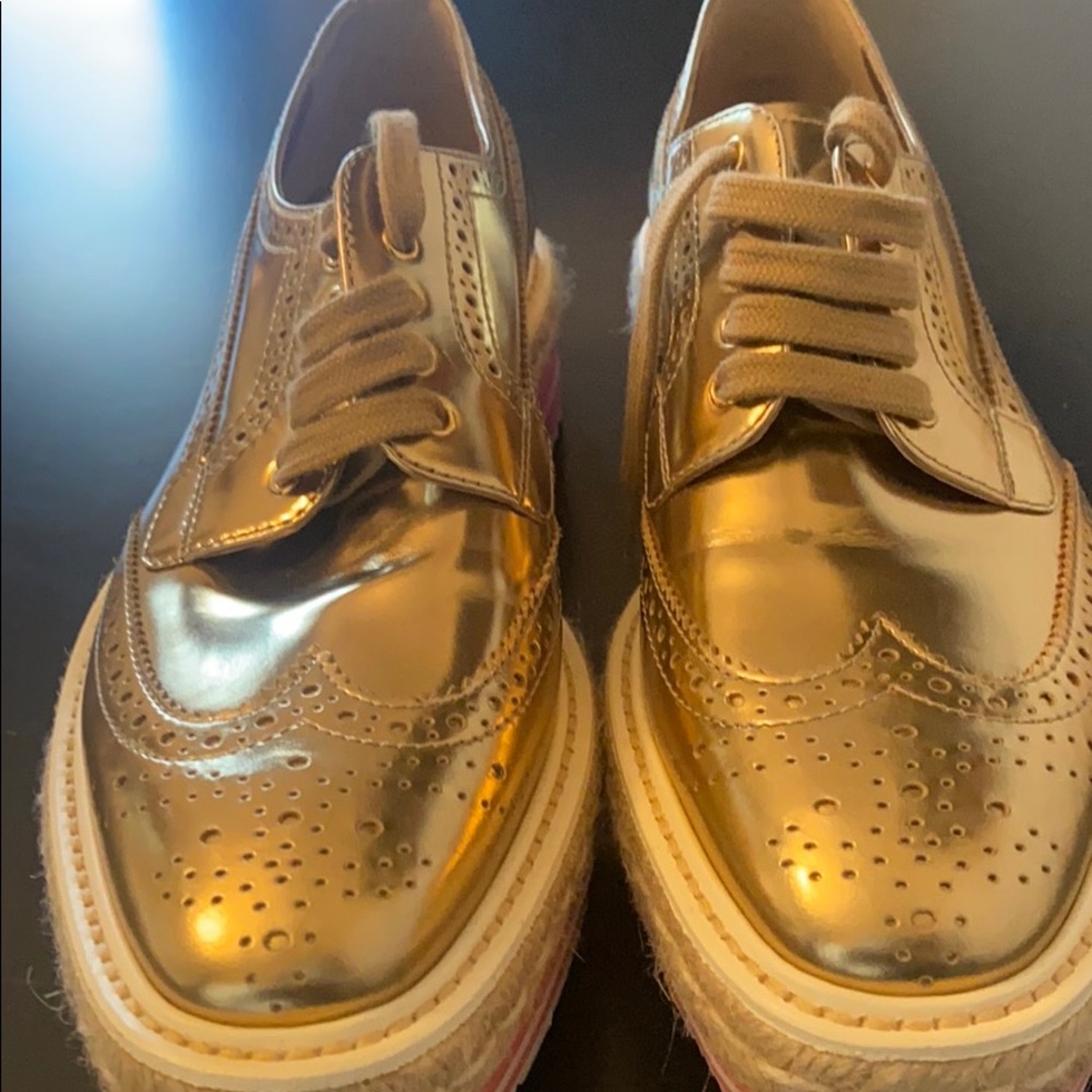 PRADA- gold oxfords- white&pink platform- size39.5